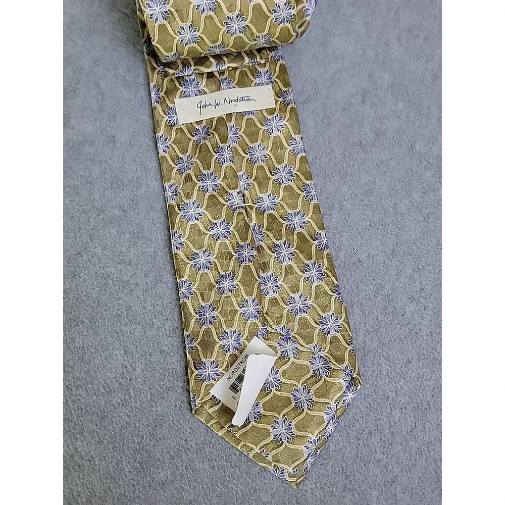 Vintage JZ Richards Silk Tie Mens Gold Blue Geometric Floral‎ Nordstrom USA NEW